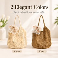 Summer Raffia Tote Bag Women Lace Bow Crochet Woven Shoulder Bag Large Straw Beach Shopping Handbag