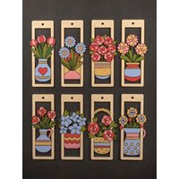 8pcs Unfinished Wooden Floral Shapes, Wooden Flower Bookmarks For DIY Painting Decoration, Suitable For Gift Packaging, Plant Th