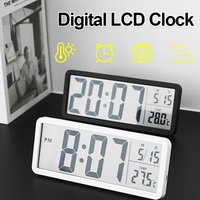 Digital Wall Clock Electronic Wall Mounted LCD Clock Modern Desktop Alarm Clock Bedroom Home Decor with Date Temperature Display