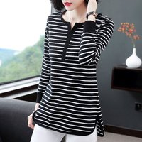 Spring Long Sleeve Women's T-shirt Loose Fit Striped Base Shirt Casual Style Comfortable Top for Middle-Aged Mothers