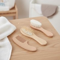2/3Pcs Beech Wood Baby Hair Set Cushion Comb and Wool Brush Ideal for Gentle Scalp Care Newborn Gift