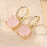 Classic Shiny Square Pink Cubic Zircon Earrings Women Engagement Trendy Cute Romantic Drop Earring Charm Jewelry Gift