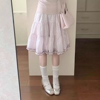Sweet Ruffle Pink Polka Dot Half Length Skirt for Women Summer New Cute High Waist Slim Skirts Chic Puffed Mid-length Skirt New