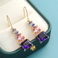 Elegant Exquisite Square Colored Synthetic Zircon Dangle Earrings for Women Fashion Sparking Banquet Jewelry Accessories Crafts