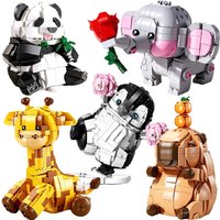 Creative DIY Cartoon Animal Buildng Blocks Set 3 In 1 Assembly Panda Elephant Giraffe Penguins Capybara Model Bricks Toys Gifts