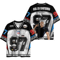 Jujutsu Kaisen Gojo Satoru 97 Jersey Men Anime Short Sleeve V Neck Black White Chibi Graphic Tee for Fans Casual Streetwear
