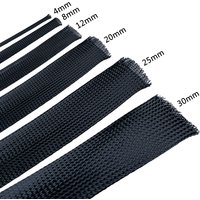 10M Black Insulated Braid Sleeving 4 - 30mm Tight PET Wire Cable Gland Protection Cable Sleeve Flame-Retardant Nylon Tube