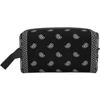 Colorful Paisley Black Bandanna Border Scarf White Make Up Bag Waterproof Toiletry Bag for Women Portable Travel Cosmetic Bags
