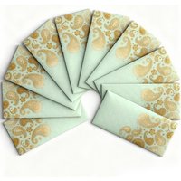 Shagun Money Envelopes 7.5"×3.5" Green Designs 10Pcs Gold Foil Gift Envelope for Festivals & Celebrations