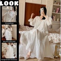 French Court-Style Sweet Princess-Inspired Long-Sleeve Nightgown for Women: New Spring/Fall Collection with Luxurious Lace Trim