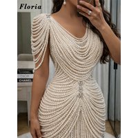 Exquisite Full Pearls Mermaid Prom Dresses Cape Sleeves Customized Tassel Party Gowns Robes De Soiree Long Women Evening Dress