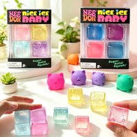 Needoh Nice Ice Mini 4 Pack Cube Squeeze Toy Clear Glitter Elastic Soft Anxiety Relief Tension Release Sensory Office Fidget