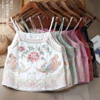 Summer Flower Embroidered Cotton And Linen Crop Top Camisole Women Tank Top Vest Casual Sleeveless Backless Underwear Vest
