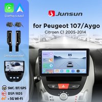 Junsun 360 ° Autoradio avec caméra panoramique pour Peugeot 107, Toyota Aygo, Citroën C1 (2005-2014), CarPlay sans fil, Android Auto, système stéréo GPS intégré, espace de stockage en nuage, eSIM,