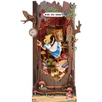 Robotime Enchanted Garden Book Nook Kit Whimsical Wooden Bookshelf Insert with Mashroom Tea Cup Decor