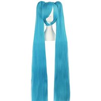 Bright Blue Long Double Ponytail Synthetic Wig with Removable Clips, Anime Style for Cosplay and Themed Party