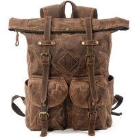 Nesitu Vintage Coffee Grey A4 Waxed Canvas Genuine Leather 14 15.6 16'' Laptop Women Men Backpack Hiking Travel Bag Duffel M6146