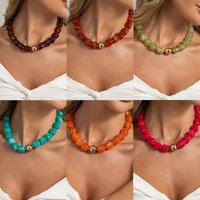 8Colors Vintage Colorful Square Resin Beaded Necklaces for Women Creative Trendy Clavicle Chain Y2K Party Jewelry Gift