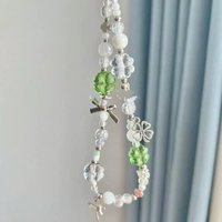Korean Cute Green Clear Lucky XYun Beaded Keychain Phone Charm Chain Strap Pendant For Phone Accessories Bag Hanging Cord Gift
