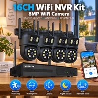Kabelloses 4-Kanal-4K-8MP-Dual-Lens-WLAN-Bullet-Kamera-Überwachungs-NVR-Kit, ausgestattet mit einem 16-Kanal-5MP-WLAN-NVR, unterstützt PTZ-Außenkameras mit automatischer Verfolgung und Nachtsicht,
