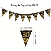 Happy 30th Birthday Banner Black Gold Triangle Flag Bunting Party Decoration 30 Years Old Garland for Men Women Anniversary