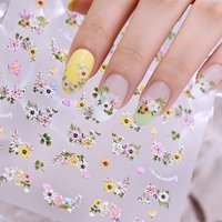 5D Hot Stamping Wildflower Nail Art Stickers Pink Yellow Orange Mini Daisy Flowers Nail Decals Relief Sakura Rose Nail Decoratio
