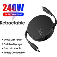 Retractable Type c to Type c 240W PD Fast Charger Cable for iPhone 15 16 Plus Pro Max Xiaomi MacBook iPad Portable Charger Cable