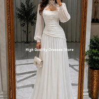 Prom Dresses New Ivory Lace Ruched Bodice Long Balloon Sleeve Pleated Dress Floor Length Bridal Shower Gala Outfit Customized