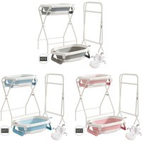 3-in-1 faltbare Babybadewanne mit Ständer – vielseitig einsetzbar für Neugeborene bis Kleinkinder, mit Thermometer, Badekissen, für Reisen/Außenbereich