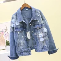 2026 Autumn Women Denim Jacket Embroidery Three-dimensional Floral Jeans Jacket Beading Pearl Ripped Hole Bomber Outerwear P778