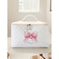 1pc, Portable travel cosmetics with bow pattern, large capacity travel storage bag, cute and stylish makeup bag