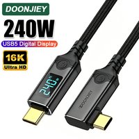 DOONJIEY Elbow USB 5.0 Data Cable Thunderbolt 5 PD 240W With LED Display Type C Fast Charging 80Gbps 16K@60Hz For MacBook Laptop