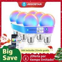 Aigostar Paquete de 6 bombillas LED inteligentes con malla Bluetooth, regulables en blanco y Rgb, funciona con Alexa/Google Home, incluye co
