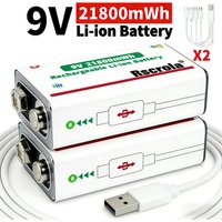9V 21800mWh Rechargeable Lithium Battery Long Lasting with Cable for Guitar Pedal Microphone Smoke Detector