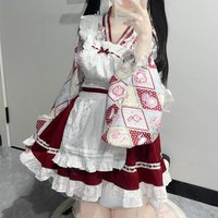 Japanese Kawaii Lolita Kimono Dress Women Sweet With Apron Maid Cosplay Costumes Print TopS Strap Dress Set Y2k Party Mini Dress