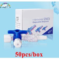 50pcs Three Way Stop Cock Luer Lock Adapter 3 Way Stopcock Flexiable T-Connector Extension Tube for Clinic Hospital