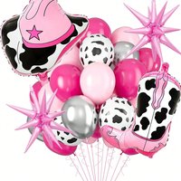 Pink Cowgirl Balloon Bouquet Set with Cow Print & Starburst for Western Birthday Party Decoration Theme party Balloon Decoration
