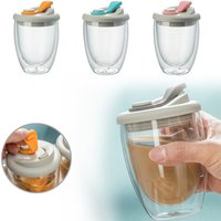 Cute Portable Water Cup Double Wall Glass Cup With Leak-Proof LidTransparent Insulated Coffee Cups Milk Tea Juice Mug Dinkware