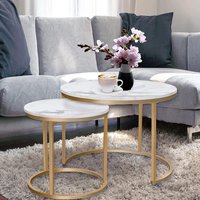 Tables with Gold Metal Frame Legs and Marble White Top for Living Room, Bedroom, Office, Balcony, Apartment (White)