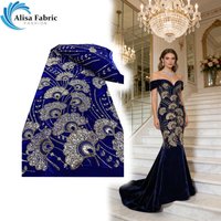 High quality beaded Velvet lace dress material 5 yards fabric for sewing tissus couture Used for sewing evening gowns
