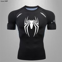 Spider Men Sports Rashgard Short Sleeves T Shirt Print Compression Men Running Shirt MMA Workout Bodybuilding Quick-Dry T-Shirts