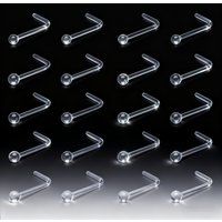 20pcs Clear Plastic Nose Studs - L-Shaped & S-Shaped Nose Rings, Ball Top Nose Piercing Jewelry, Flexible Bone Retainer