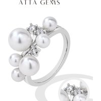 ATTAGEMS Pearl Moissanite Ring DVVS 100% S925 Sterling Silver Plated With18k Gold for Women Engagement Bride Jewelry Luxury Gift