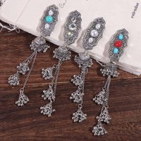Vintage Turquoise Tassel Bell Hair Clip Elegant Pearl Ethnic Style Hairpin Headdress Side Clip Chinese Style Hair Accessories