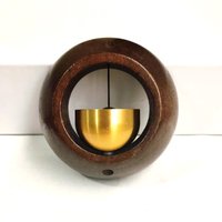 SXH 1Pcs Round Bell Black Walnut Wood Hanging Doorbell Wind Chimes Decor Wooden Magnetic Door Bell Entrance Opening Chime