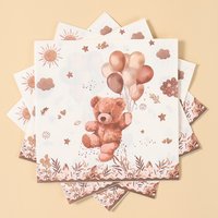 20pcs Disposable Tableware Brown Teddy Bear Balloon Paper Napkin Happy Birthday Party Decor Kid Boy Girl Baby Shower Supplies