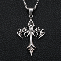 Gothic Vintage Flame Cross Pendant Necklace Punk Hip Hop Stainless Steel Cross Necklaces For Men Biker Rock Fashion Jewelry Gift