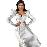 Gorgeous White Evening Dresses Sweetheart Floor Length A-line Long Sleeves Appliques Asymmetrical High-end Women Prom Gowns