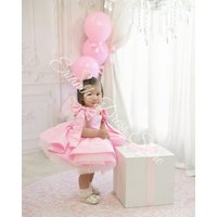 Lovely Pink Flower Girl Dress For Wedding Satin Sleeveless Bow Knee Lenght Cute Baby Formal First Communion Dress Customized