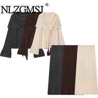 TAFAFXY 2026 Spring Women Sets Long Sleeve O-Neck Shawl Hollow-out Knitted Pullovers Loose Sweaters Midi Skirt Casual Suits